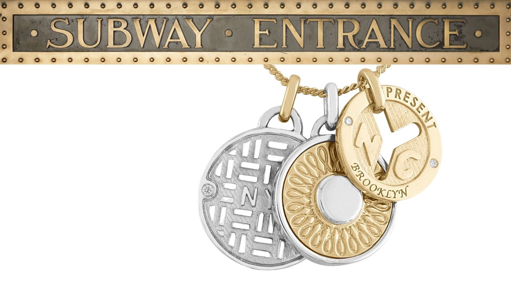 New York City inspired subway token jewelry in fine metals