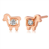 14K rose gold mini diamond stud earrings  lamb logo