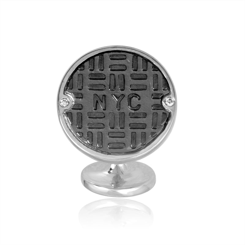 Sterling Silver Manhole Cover Cufflinks with Diamonds