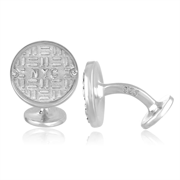 Sterling Silver Manhole Cover Cufflinks with Diamonds