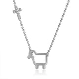 Silver Faith Lamb Necklace with Diamond Corss 