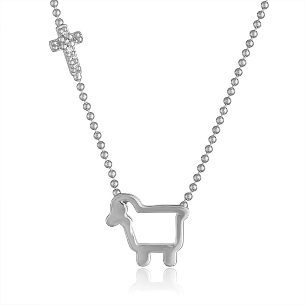 Silver Faith Lamb Necklace with Diamond Corss 