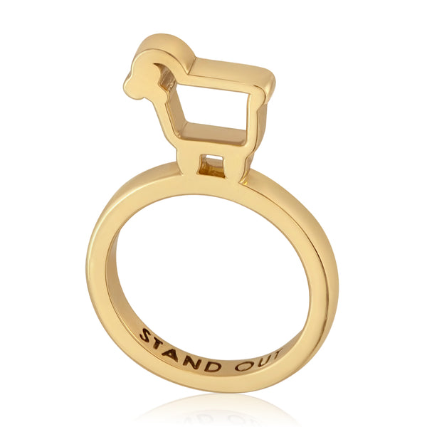 18K gold lamb logo stand out statement ring