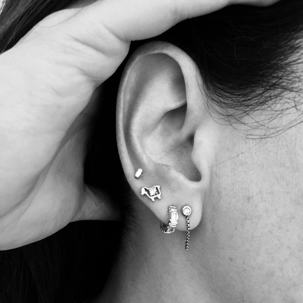 earrings combination with Julie Lamb silver sheep diamond stud earrings