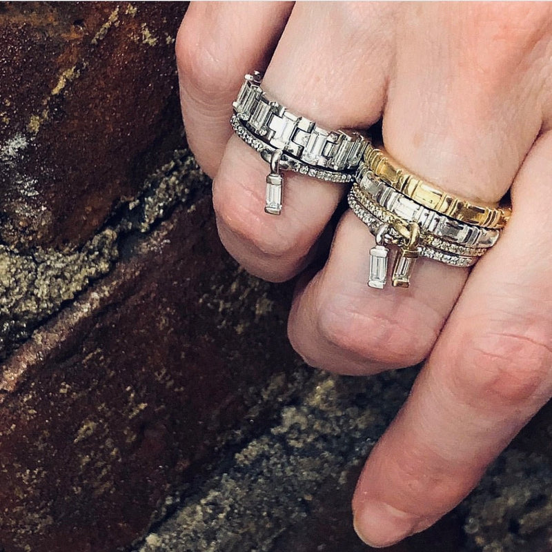 "Manhole Cover" Stackable Rings with diamonds