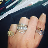 Stackable rings in different collections on fingers by Julie Lamb designer jewelry