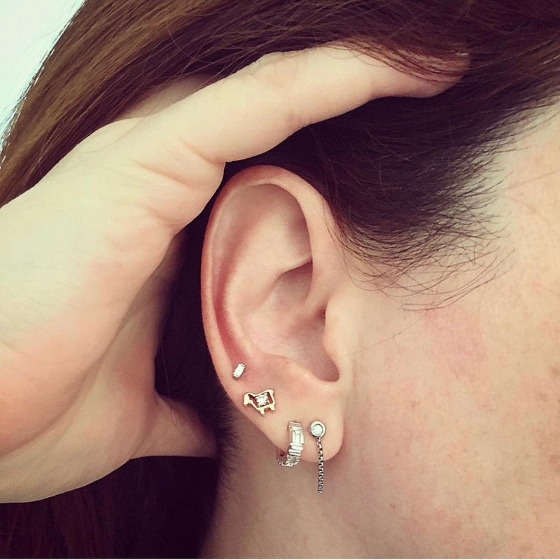 18K yellow gold mini sheep diamond stud earrings with other diamond earrings