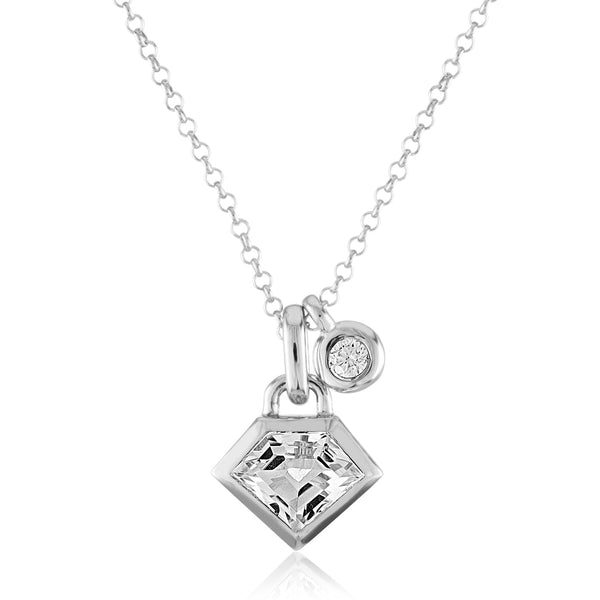 *14K White Gold Super Charming Necklace with Rock Crystal & Diamond