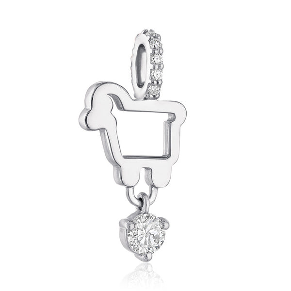 14K white Gold charm with Diamonds and Sapphire