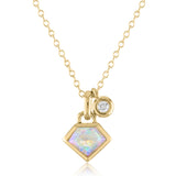 18K Yellow Gold Super Charming Necklace with Genuine Opal & Diamond