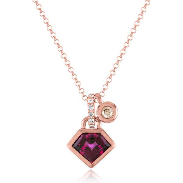 14K Rose Gold Super Charming Necklace with Genuine Stone & Diamonds