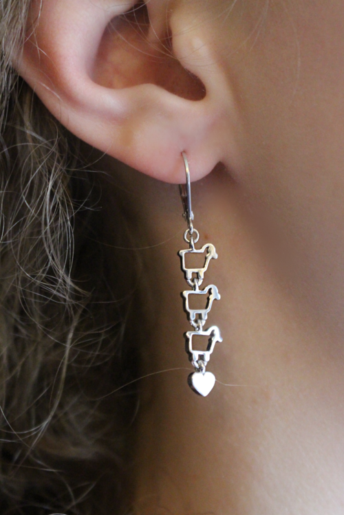 Silver Lamb earrings with heart shape clasp