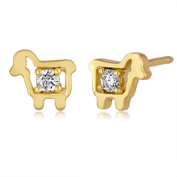 18K Yellow Gold Mini sheep diamond stud earrings