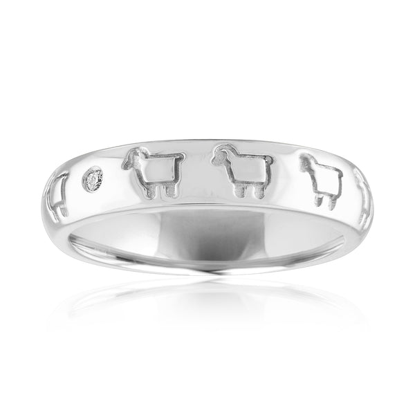 Sterling silver band ring with signature lamb logo