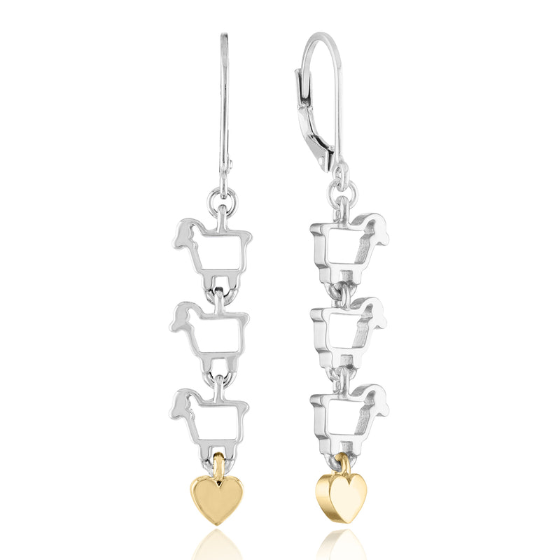 Sterling Silver & Silver with Gold Love Ewe Leverback Earrings