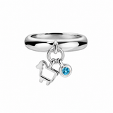 Sterling Silver Mini Logo & Gem Charm Ring