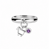 Sterling Silver Mini Logo & Gem Charm Ring