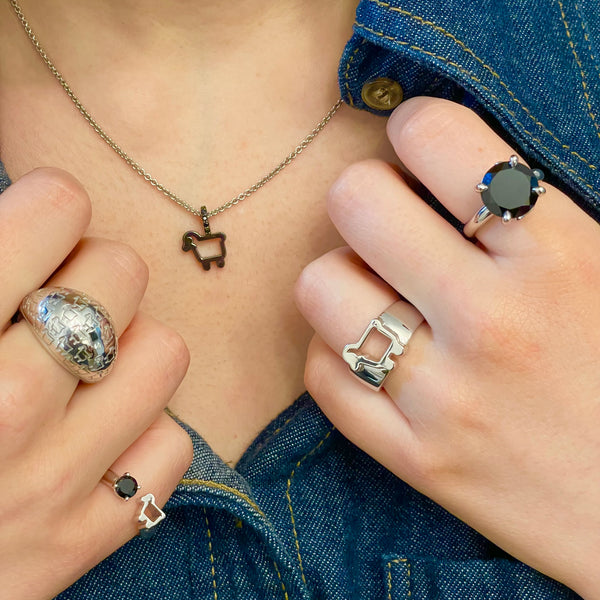 Sterling Silver 'Ewe Rock' Black Spinel Ring