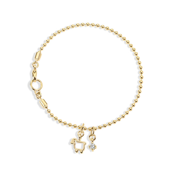 14K Gold Bead Chain Bracelet with Mini Charms