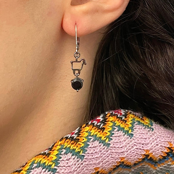 Black Spinel & Sterling 'Ewe Rock Shorty' Leverback Earrings