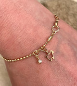 14K Gold Bead Chain Bracelet with Mini Charms