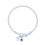 Amethyst & Sterling Ball Chain Bracelet with Mini Logo