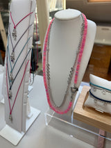 Pink Opal & Chunky Sterling Logo Necklace