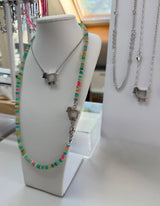 Rainbow Opal & Chunky Sterling Logo Necklace