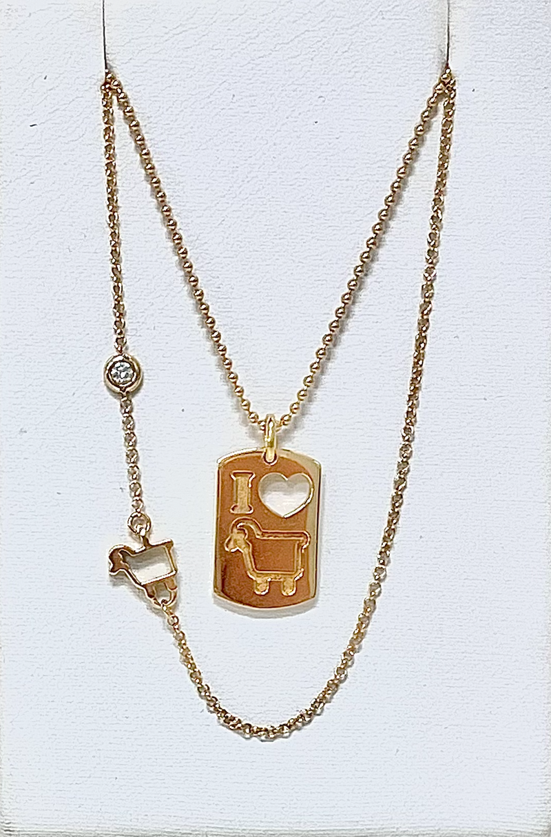 18K Yellow Gold Mini Lamb Logo Necklace with Floating Diamond