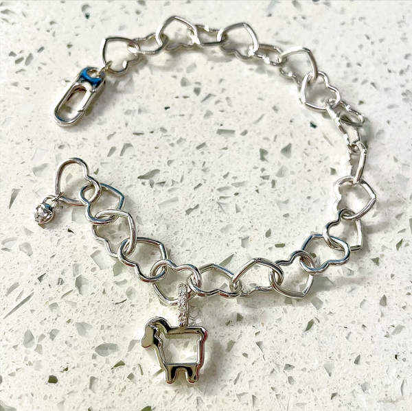 Sterling Silver 'Love Ewe Link' Bracelet with Diamond Accented Logo Charm