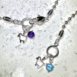 Blue Topaz & Sterling Ball Chain Bracelet with Mini Logo & Gem