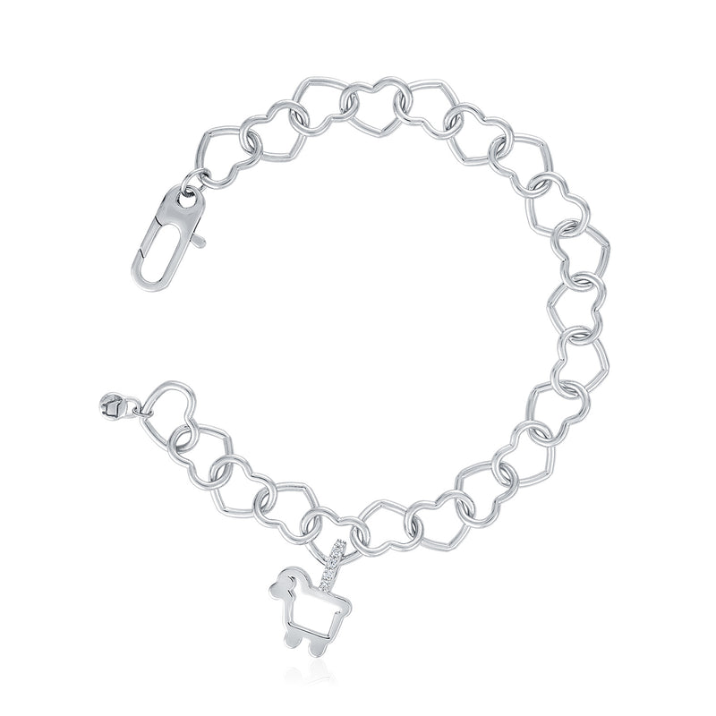 Sterling Silver 'Love Ewe Link' Bracelet with Diamond Accented Logo Charm