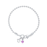 Amethyst & Sterling Ball Chain Bracelet with Mini Logo