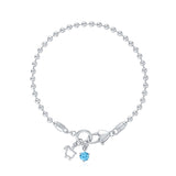 Blue Topaz & Sterling Ball Chain Bracelet with Mini Logo & Gem