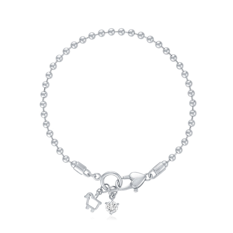 White Topaz & Sterling Ball Chain Bracelet with Mini Logo