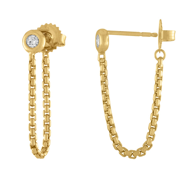 18K Gold Chain Earring with Diamond