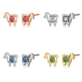 Silver and gold mini sheep stud earrings with various kinds of gems