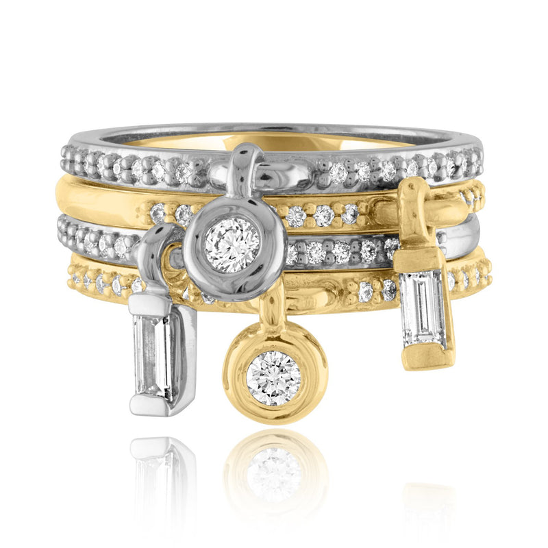 Stacking Gold Diamond Bezel Charm Rings