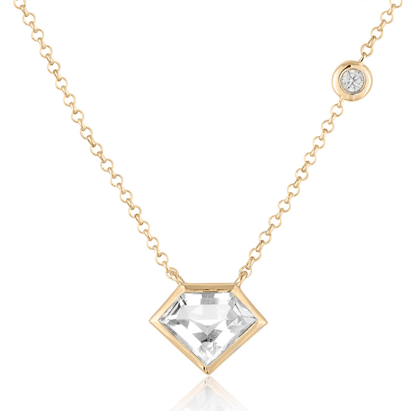 18K Yellow Gold Super Mini Necklace with Rock Crystal and Flying Diamond