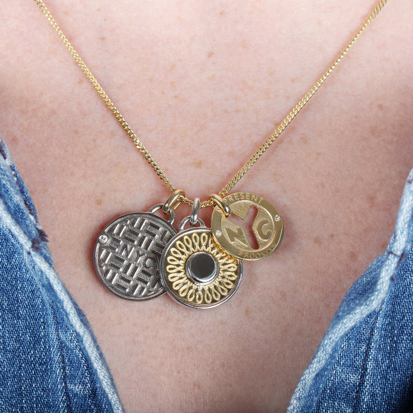 18K GOLD NYC 'REPRESENT' Subway Token Necklaces | Julie Lamb