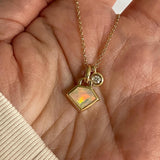 18K Yellow Gold Super Charming Necklace with Genuine Opal & Diamond