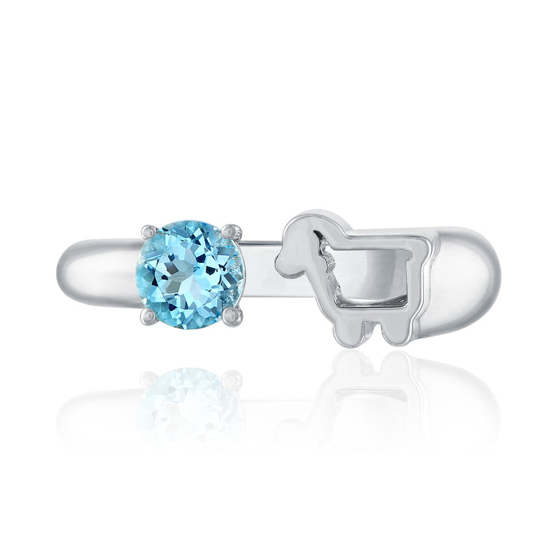 Silver lamb ring with bright Swiss blue Topaz
