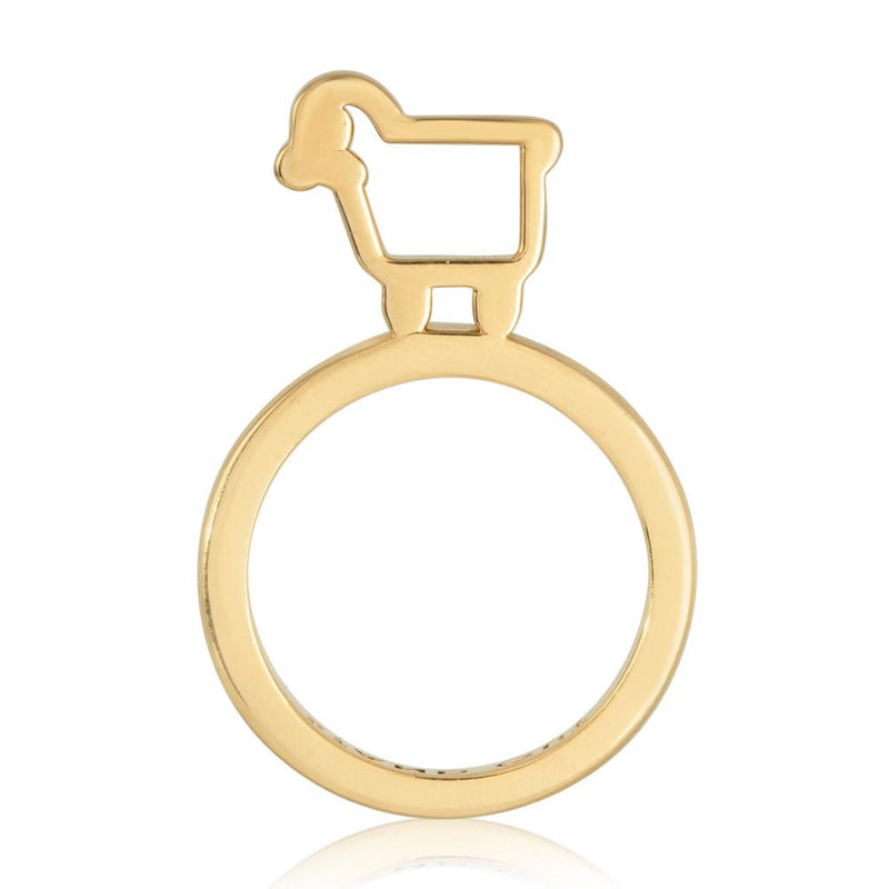 Front view of lamb logo ring in 18K yellow gold