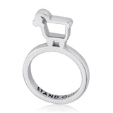 Sterling silver lamb logo ring engraved with Stand Out message