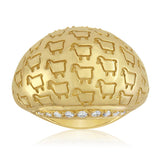 Front view 18K lamb logo bombay ring with diamonds