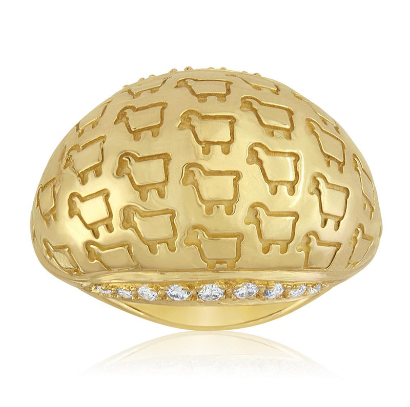 Front view 18K lamb logo bombay ring with diamonds