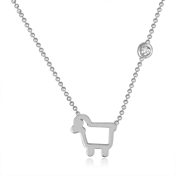 Sterling silver lam logo signature necklace with diamond