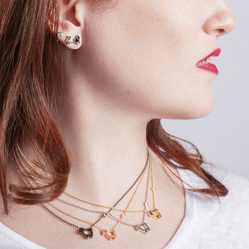 Julie Lamb Be ewe collection necklaces and earrings in silver and gold