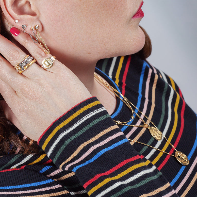  NYC "Crosstown" Chain Earring and "Manhole Cover" Stackable Rings