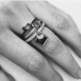 *14K White Gold Mini Pave Ring with Black Diamonds